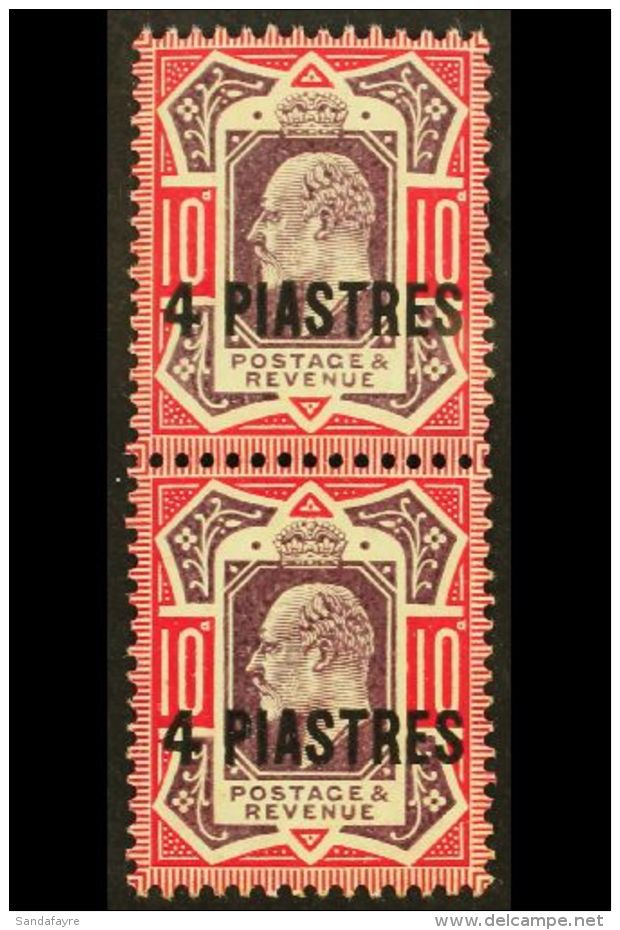 1911-13 4pi On 10d Dull Purple &amp; Carmine Vertical Pair, Top Stamp Being The "No Cross On Crown" Variety, SG... - Levante Britannico