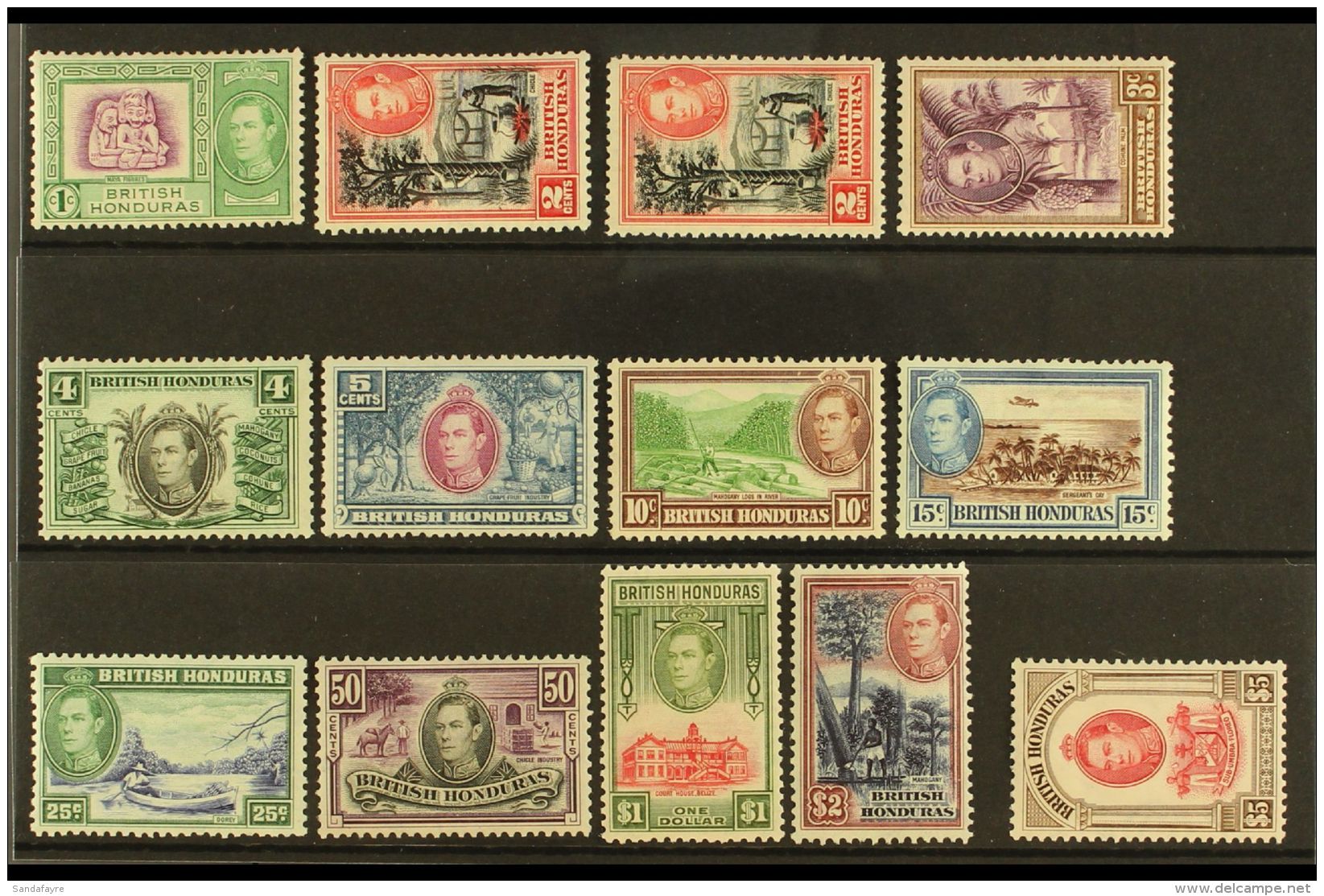 1938-47 Pictorials Complete Set Inc Both 2c Perforation Types, SG 150/61 &amp; 151a, Very Fine Mint, Fresh. (13... - Honduras Britannico (...-1970)