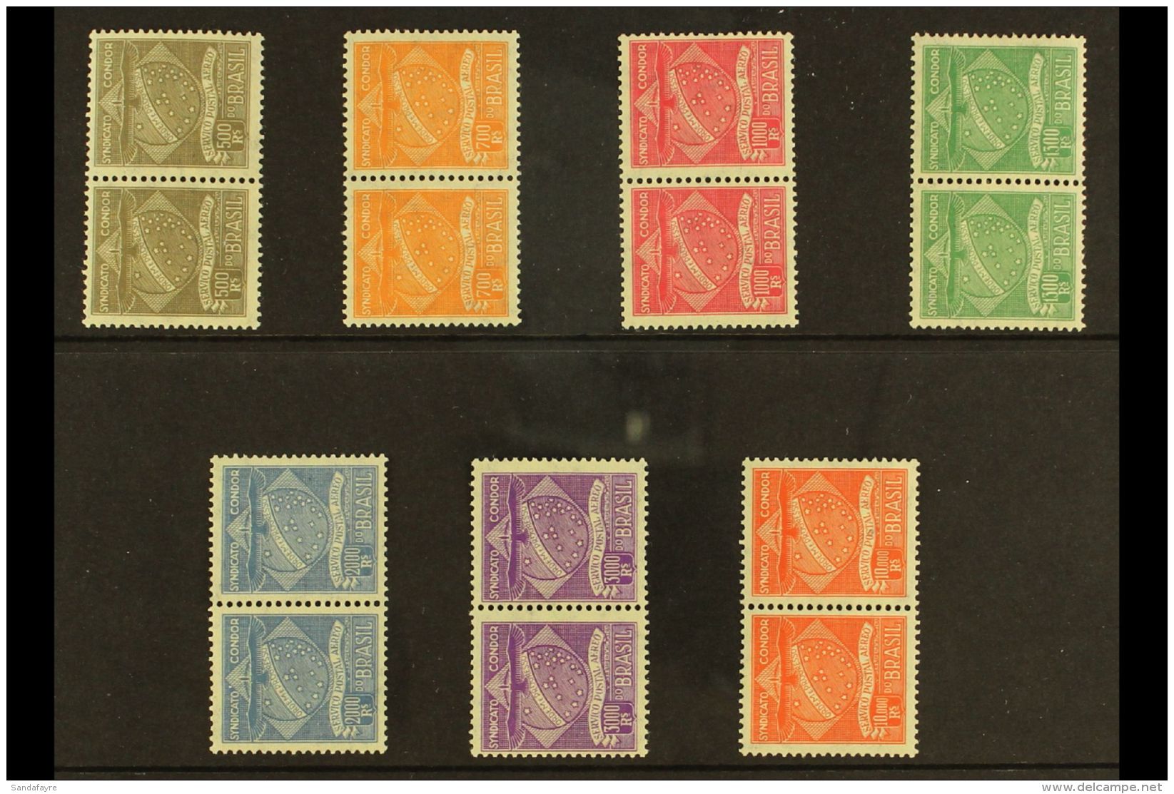 CONDOR 1927 "Syndicato Condor" Complete Set, Michel C1/C7, As Fine Mint Horizontal Pairs, One Stamp Of Each Value... - Altri & Non Classificati