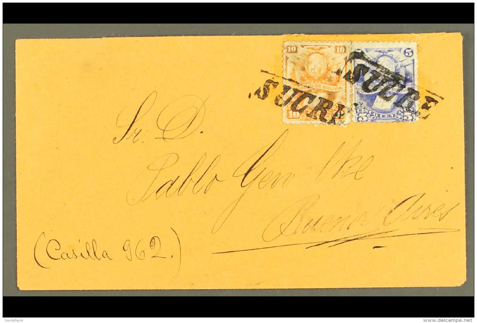 1885 Cover Addressed To Buenos Aires, Bearing 1878 5c Ultramarine &amp; 10c Orange (Scott 20/21, SG 42/43) Tied By... - Bolivia
