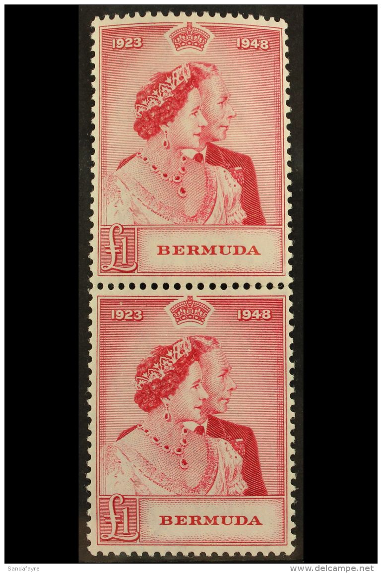 1948 &pound;1 Carmine "Silver Wedding", SG 126, Very Fine Mint/never Hinged Mint Vertical Pair (2 Stamps) For More... - Bermuda