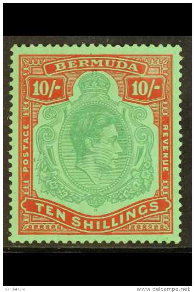 1939 (Jan) 10s Blue Green And Deep Red On Green , Geo VI, CW 14a (SG 119a), Very Fresh Mint.  For More Images,... - Bermuda