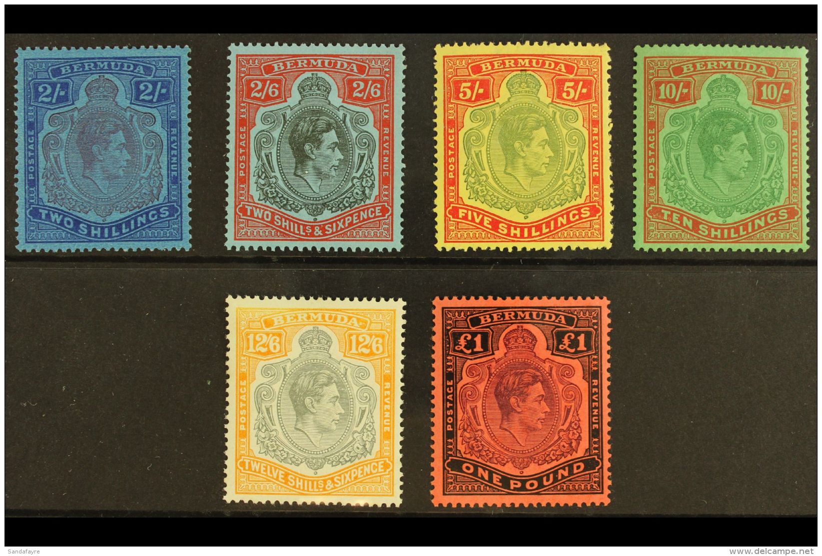 1938-53 KGVI Key Types Perf 14 Ordinary Papers (12s6d &amp; &pound;1 Chalky Papers) Complete Set, SG 116c/21c,... - Bermuda