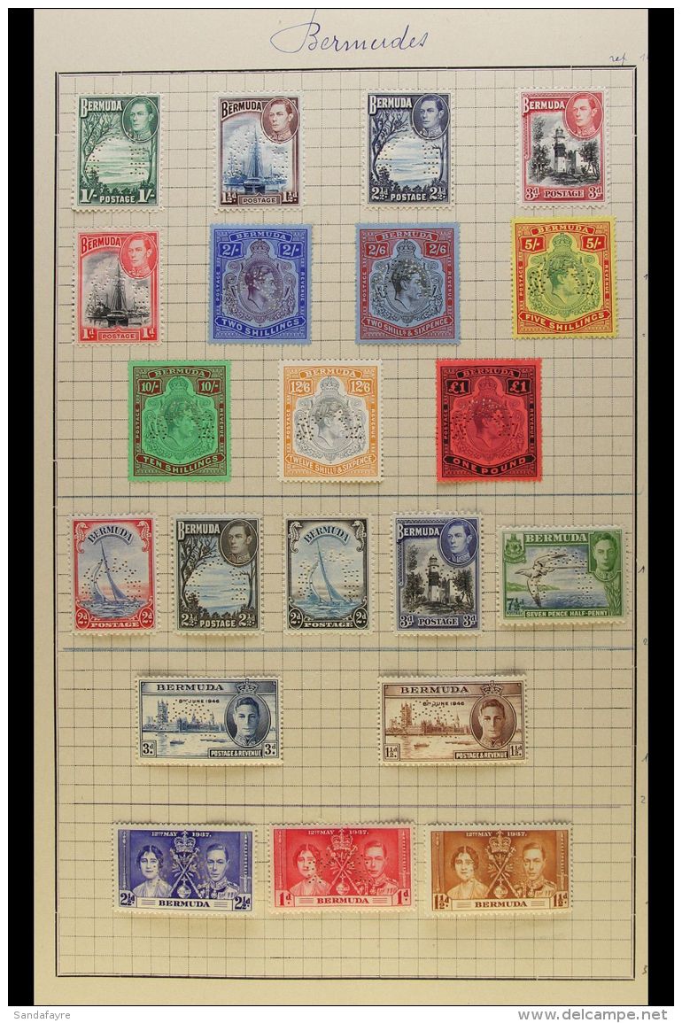 1937 - 1946 Geo VI Issues Complete Perforated "Specimen", SG 107s/9s, 110s/121s (this Set Partially Adhered... - Bermuda