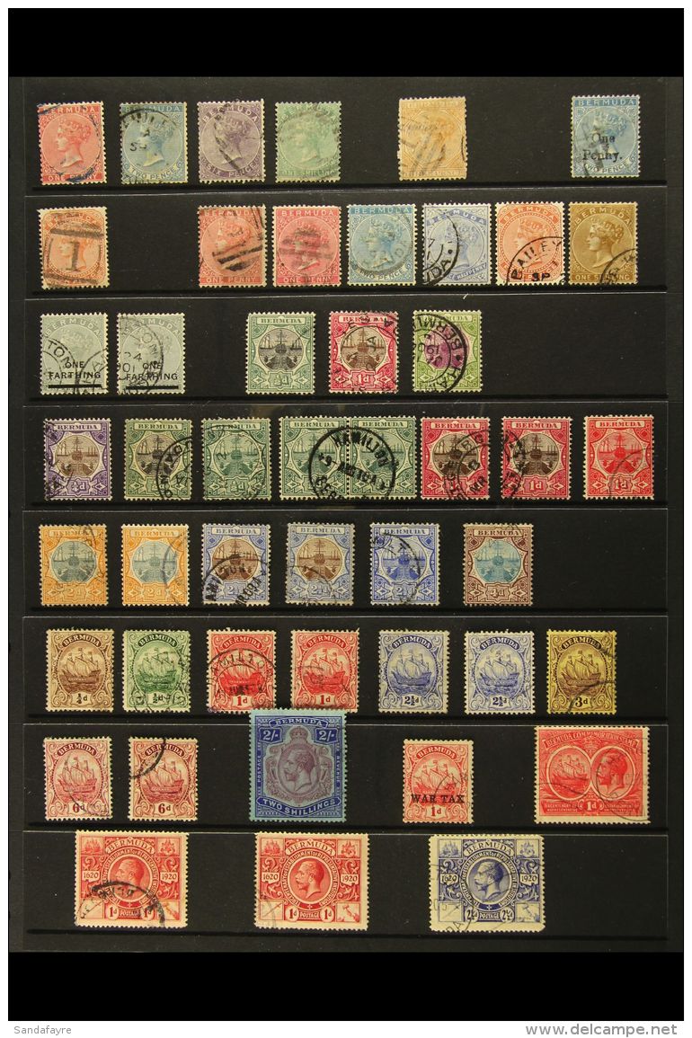 1865-1975 USED COLLECTION On Stock Pages. Includes 1865-1903 To 1s, Perf 14x12&frac12; 3d, 1883-1904 CA Watermark... - Bermuda