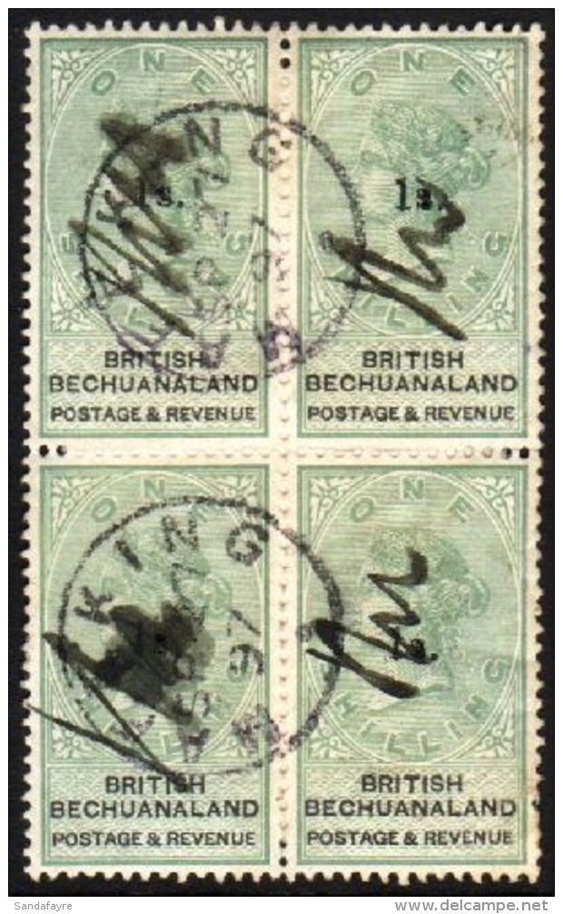 1888 1s On 1s Green And Black, SG 28, Used BLOCK OF FOUR (still With Some Backing Paper) With Neat Mafeking... - Altri & Non Classificati