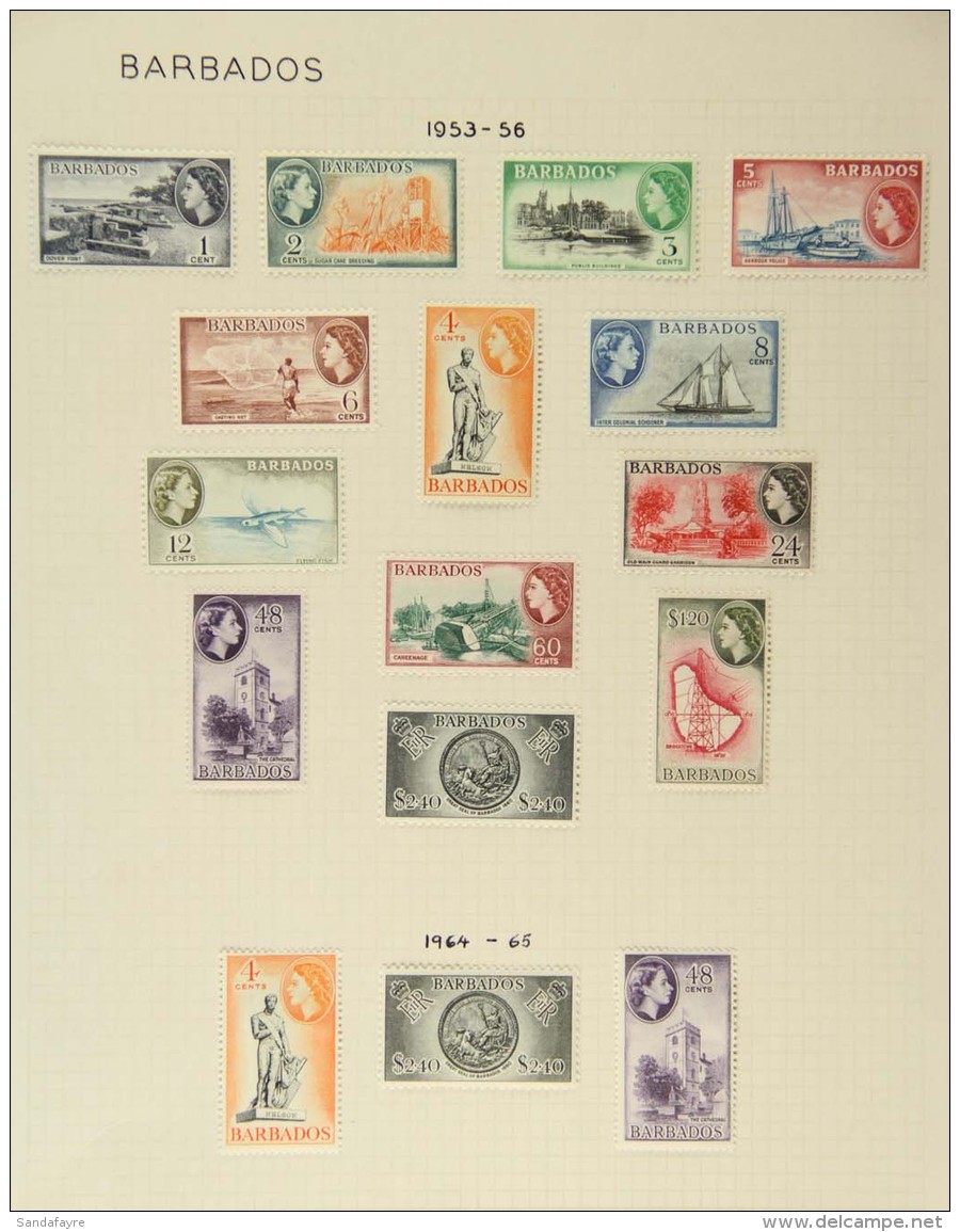 1953-66 MINT QEII COLLECTION On Pages. Inc 1953-61 Defin Set Plus Later Wmk Vals To $2.40, 1965 Marine Life Set... - Barbados (...-1966)