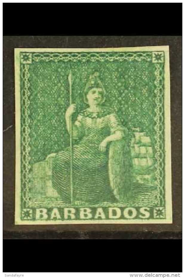 1855-58 (&frac12;d) Green, Imperf Britannia, SG 8, Very Fine Mint With Four Neat Margins And Lovely Fresh Colour.... - Barbados (...-1966)