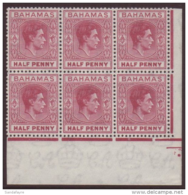 1952 &frac12;d Brown-purple, Lower Right Marginal Block Of Six, Position 9/6 Showing Elongated "E" Flaw SG 149ec,... - Altri & Non Classificati