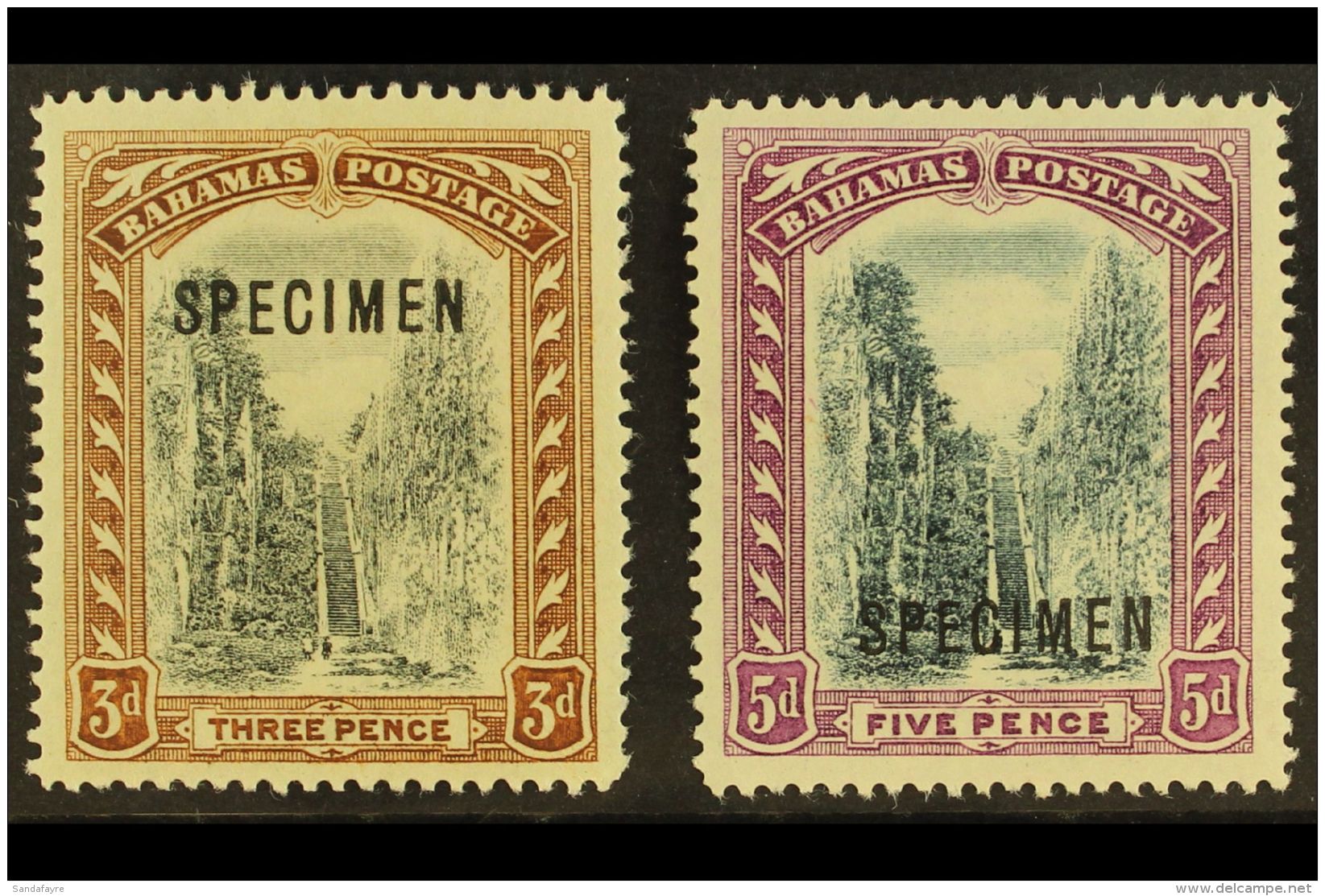 1911 3d Black And Brown And 5d Black And Mauve Staircase, Opt'd "Specimen", SG 76s, 78s, Very Fine Mint. (2... - Altri & Non Classificati