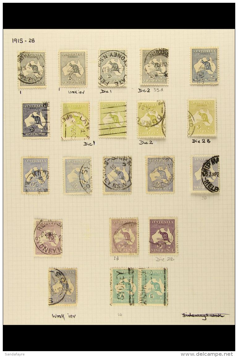 1915-1927 FINE USED COLLECTION Of The Watermark Narrow Crown Kangaroos On A Page With Shades &amp; Die Types, Inc... - Altri & Non Classificati