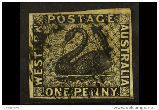 WESTERN AUSTRALIA 1854 1d Black Imperf, SG 1, Fine Used, Four Margins, Tiny Corner Crease. For More Images, Please... - Altri & Non Classificati