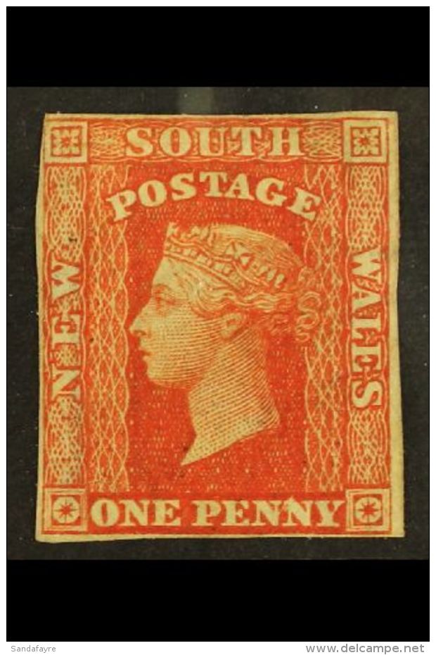 NEW SOUTH WALES 1856-60 1s Carmine-vermilion, SG 108, Unused, Three Margins, Just Touches At Top Left,... - Altri & Non Classificati