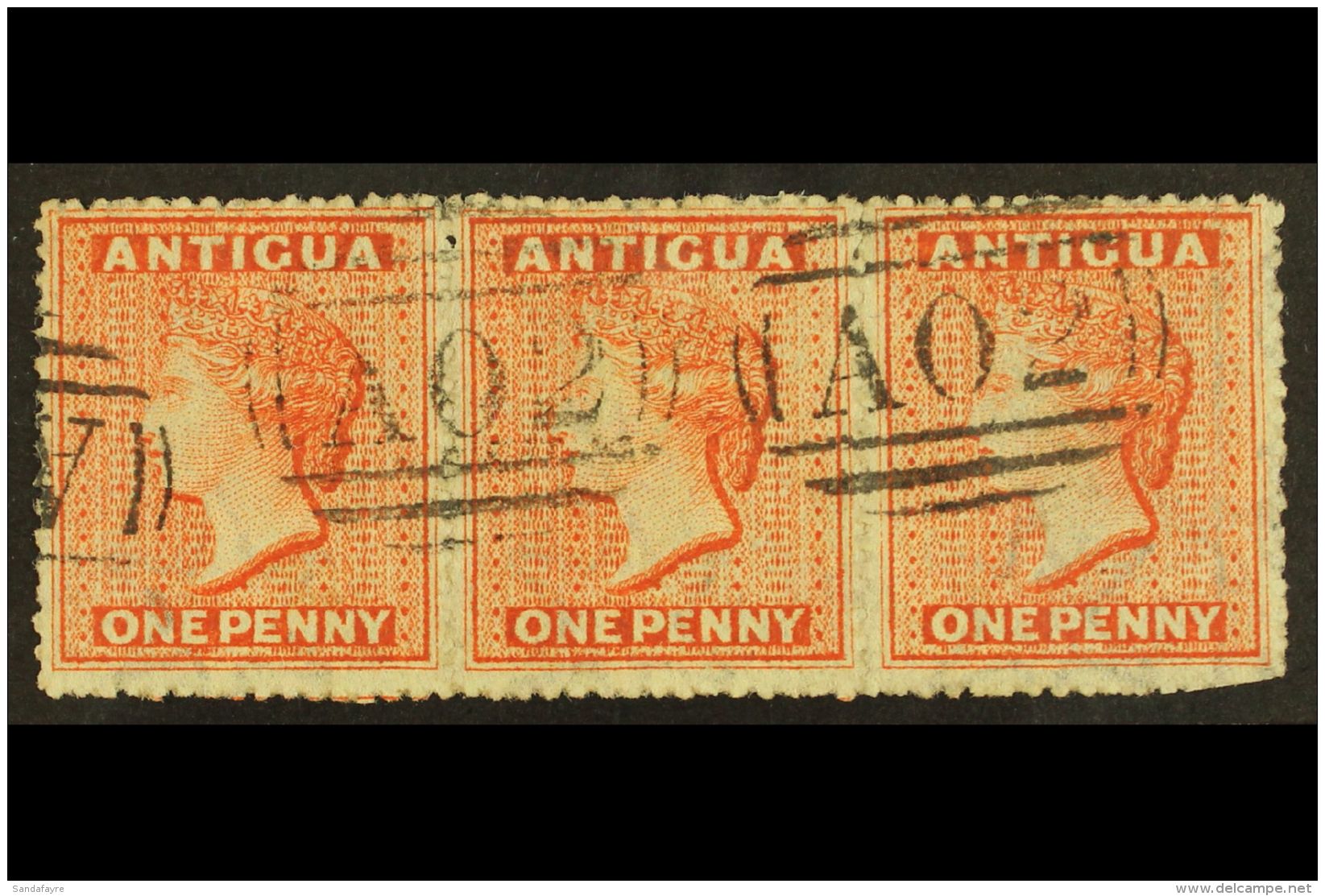 1867 1d Vermilion Wmk Small Star, SG 7, Used STRIP OF THREE, Very Pretty With Crisp "A02" Cancellations, The Right... - Altri & Non Classificati