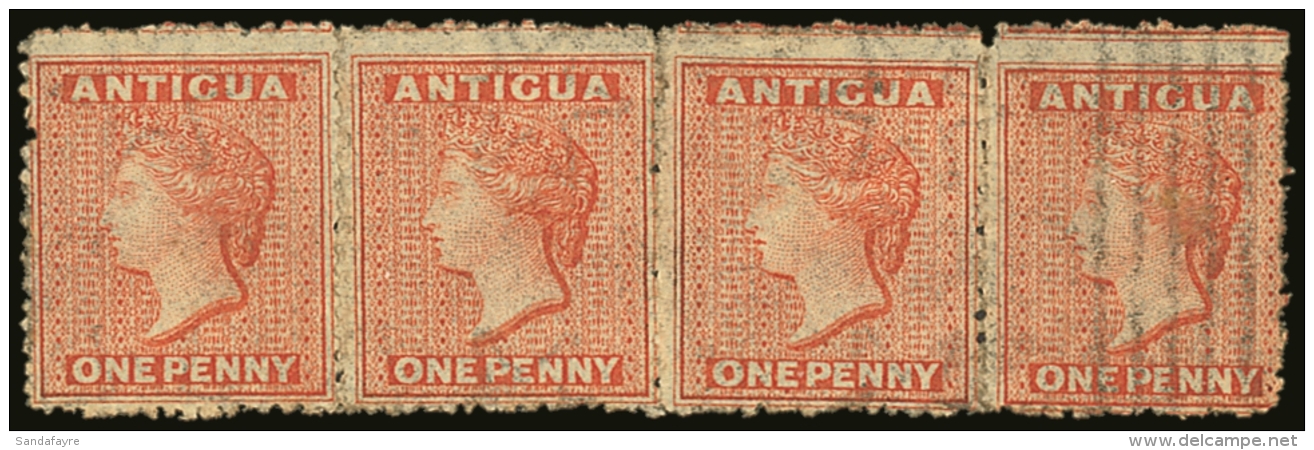 1867 1d Vermilion, Watermark Sideways SG 7b, A Horizontal Mint Strip Of Four, Showing Marginal Watermark Lines... - Altri & Non Classificati