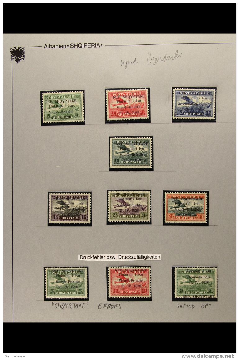 1925-1928 AIR POST ISSUES. FINE MINT COLLECTION In Hingeless Mounts On Leaves, Inc 1925 Sets (x2), 1927 "Rep.... - Albania