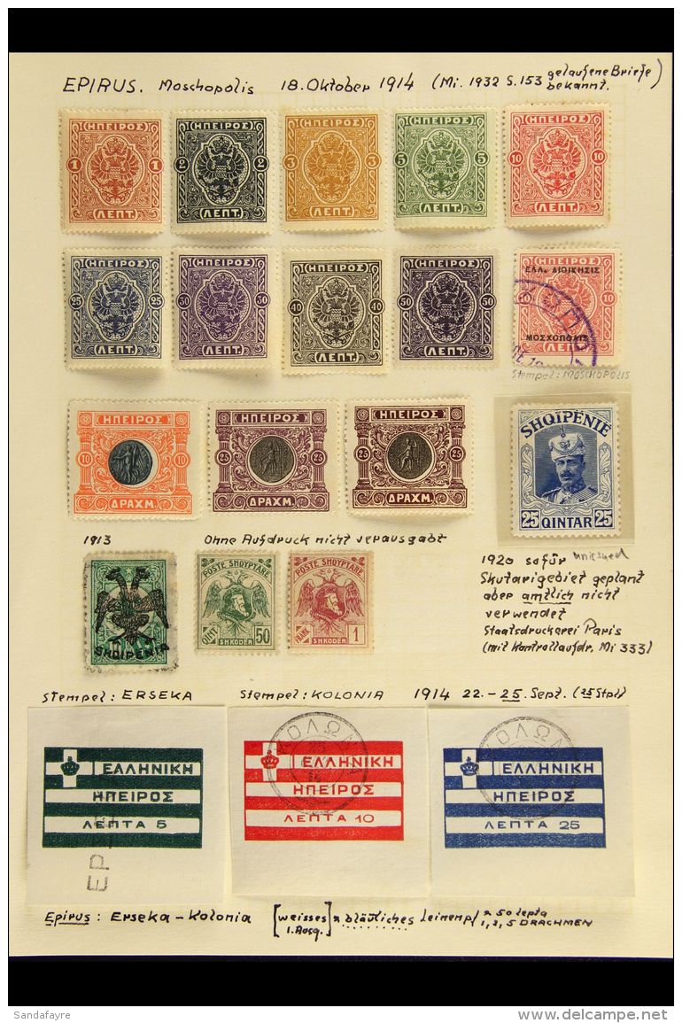 1913-1922 COLLECTION On Leaves, Mint Or Used Stamps, Inc 1913 10pa Eagle Opt Used, 1913 Independence Set Unused... - Albania