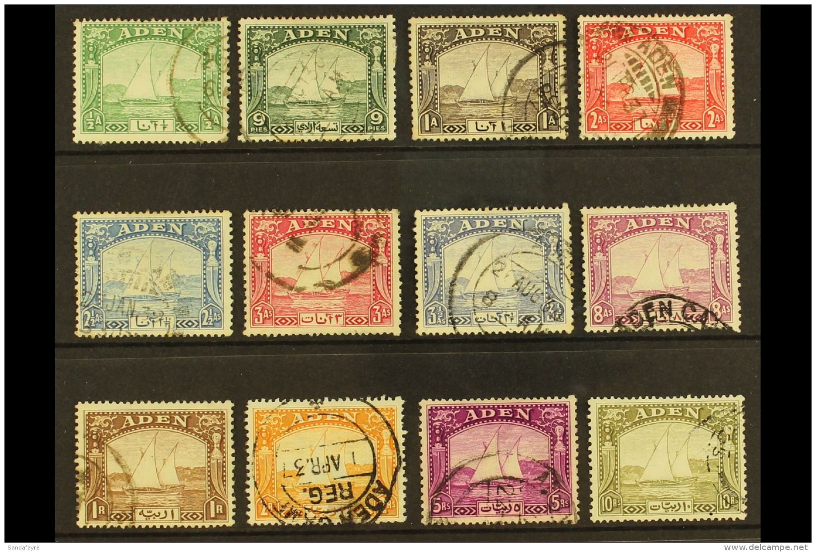 1937 Dhow Set Complete, SG 1/12, Fine To Very Fine Used, Few Small Gum Faults On Lower Values,1r To10r Very Fine.... - Aden (1854-1963)