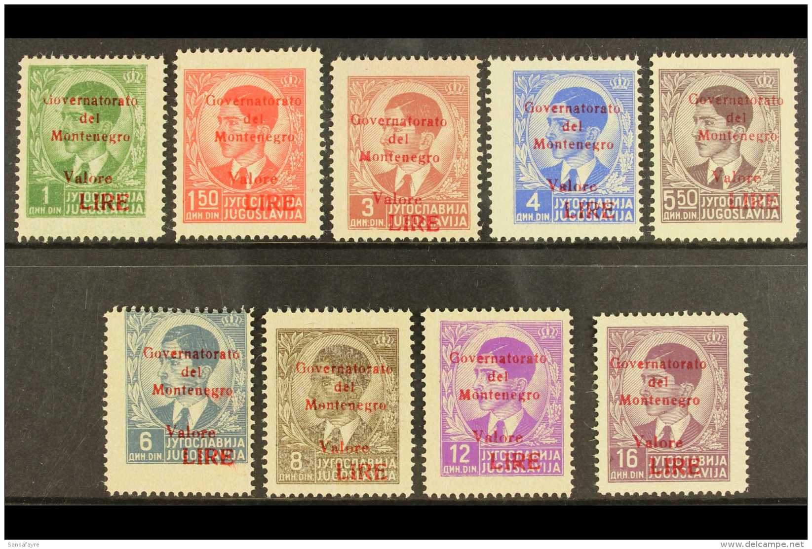 WWII - ITALIAN OCCUPATION OF MONTENEGRO 1942 Set To 16d (less 25p And 2d Rose Lilac), Ovptd "Valore LIRE" In Red,... - Non Classificati