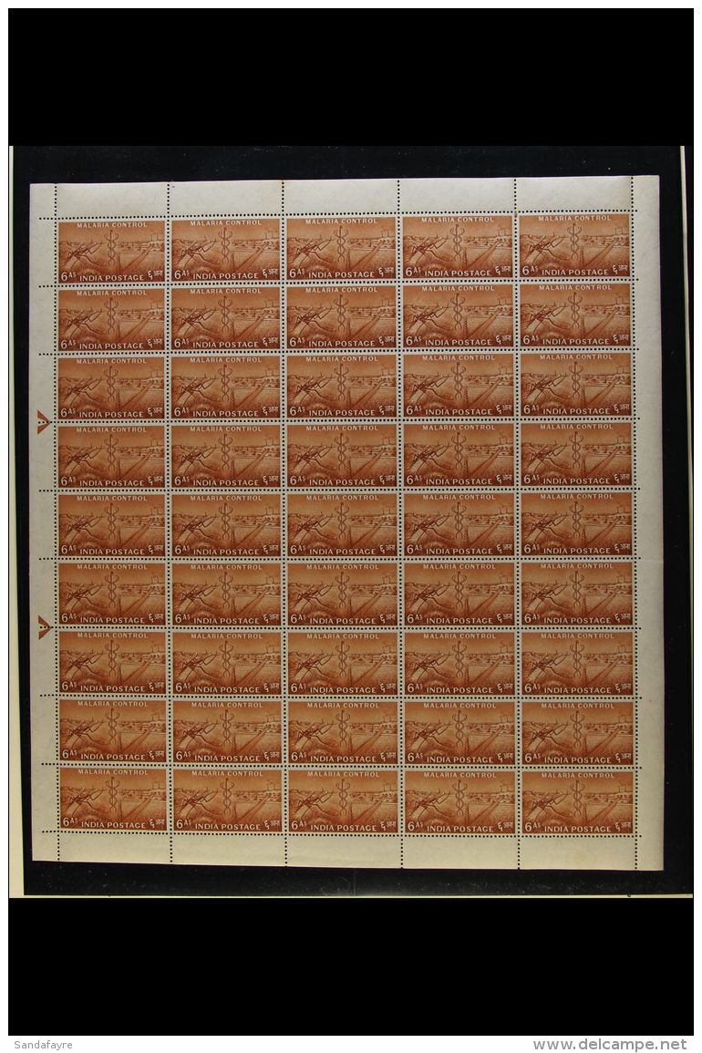 MALARIA India 1955 6a Yellow Brown, SG 361, COMPLETE SHEET Of 45 Stamp With Selvedge To All 4 Sides. Never Hinged... - Non Classificati