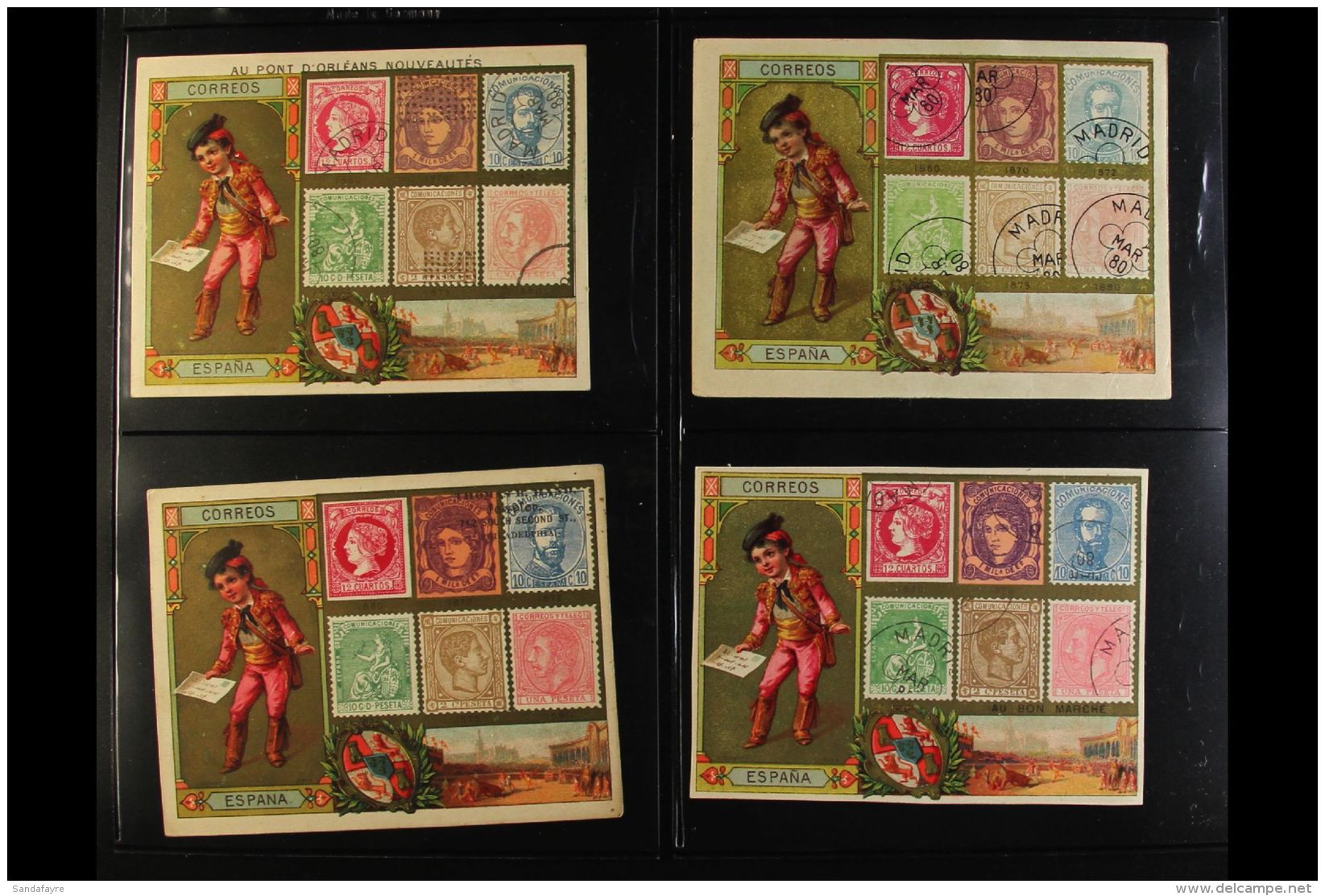 STAMP DESIGNS ON ADVERTISING CARDS Circa 1910 Group Of Small Postcard Size ADVERTISING CARDS With Various Spanish... - Altri & Non Classificati