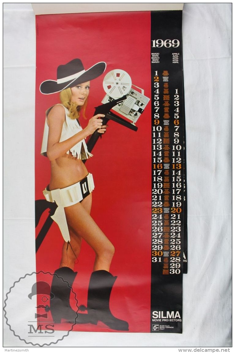 Vintage Pin Up Glamour Sexy Girls 1969 Silma Movie Projector Advtg Wall Calendar - Tamaño Grande : 1961-70