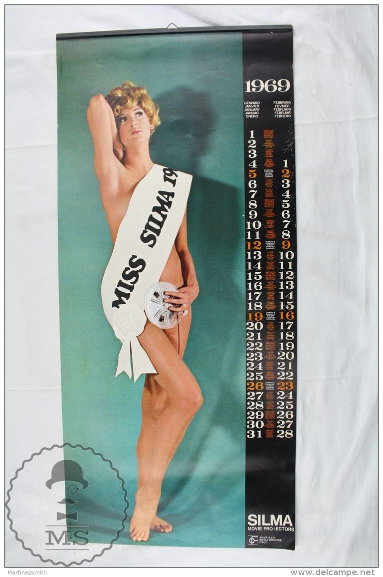 Vintage Pin Up Glamour Sexy Girls 1969 Silma Movie Projector Advtg Wall Calendar - Tamaño Grande : 1961-70