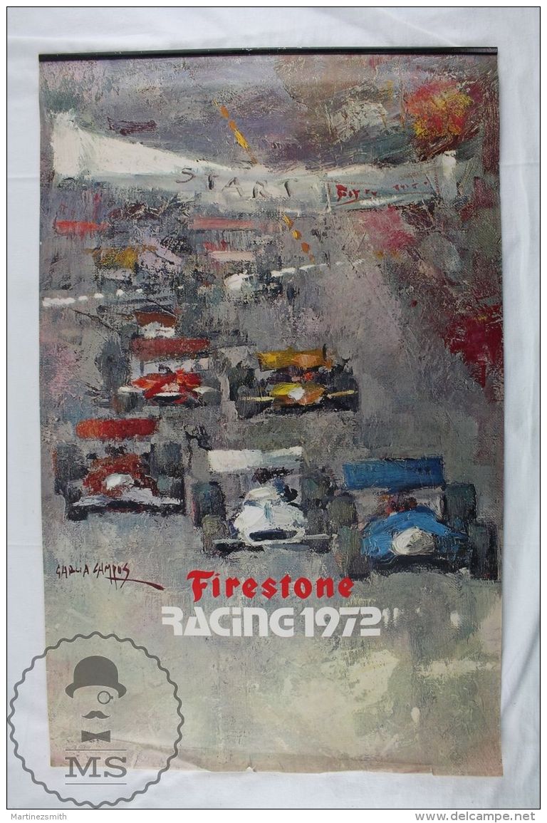 Vintage 1972 Firestone Racing Wall Calendar Illustrated By Garcia Campos - Grand Format : 1971-80