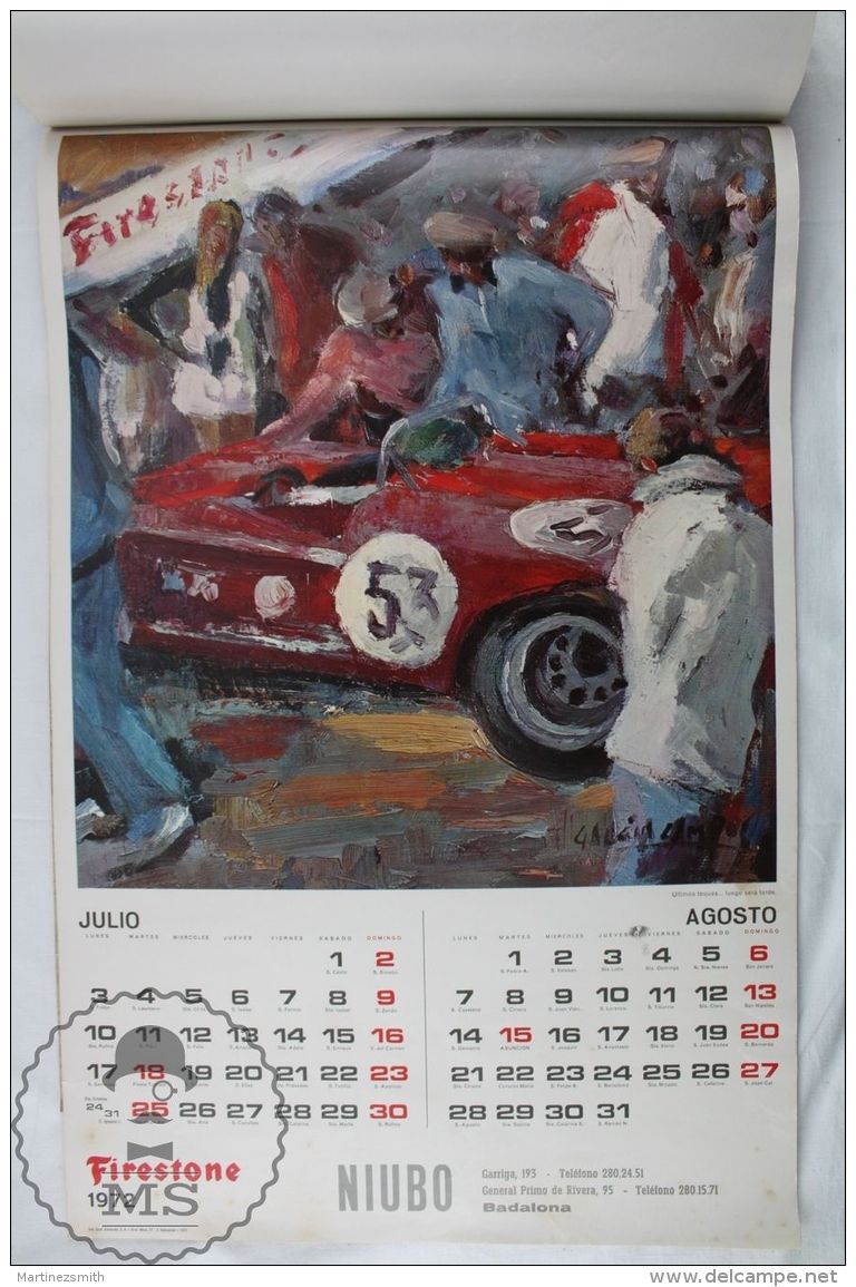 Vintage 1972 Firestone Racing Wall Calendar Illustrated By Garcia Campos - Grand Format : 1971-80