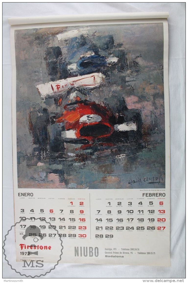 Vintage 1972 Firestone Racing Wall Calendar Illustrated By Garcia Campos - Grand Format : 1971-80