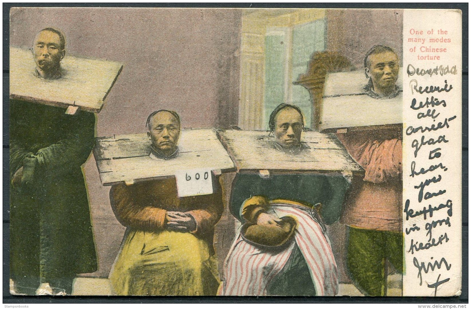 1908 Hong Kong China Chinese Prisoner Torture Postcard Victoria - 285 Kings Road, Chelsea, London - Storia Postale
