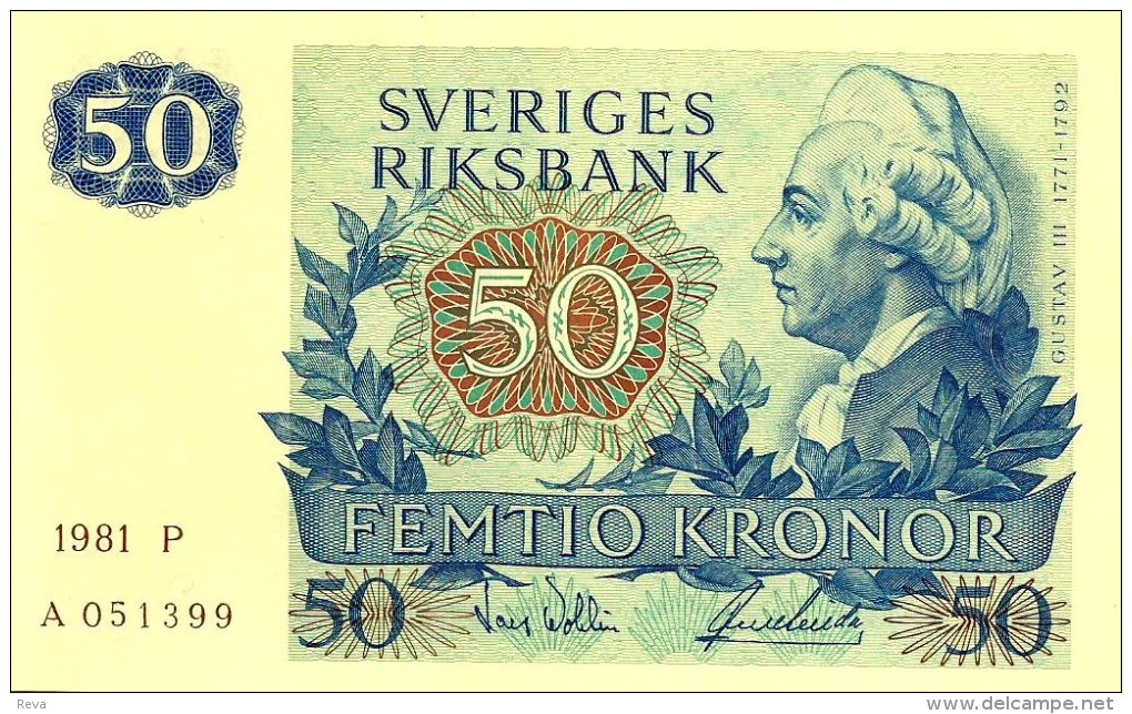 SWEDEN 50 KRONOR BLUE MAN  FRONT MAN BIRD BACK DATED 1981 P53c UNC READ DESCRIPTION !! - Suède