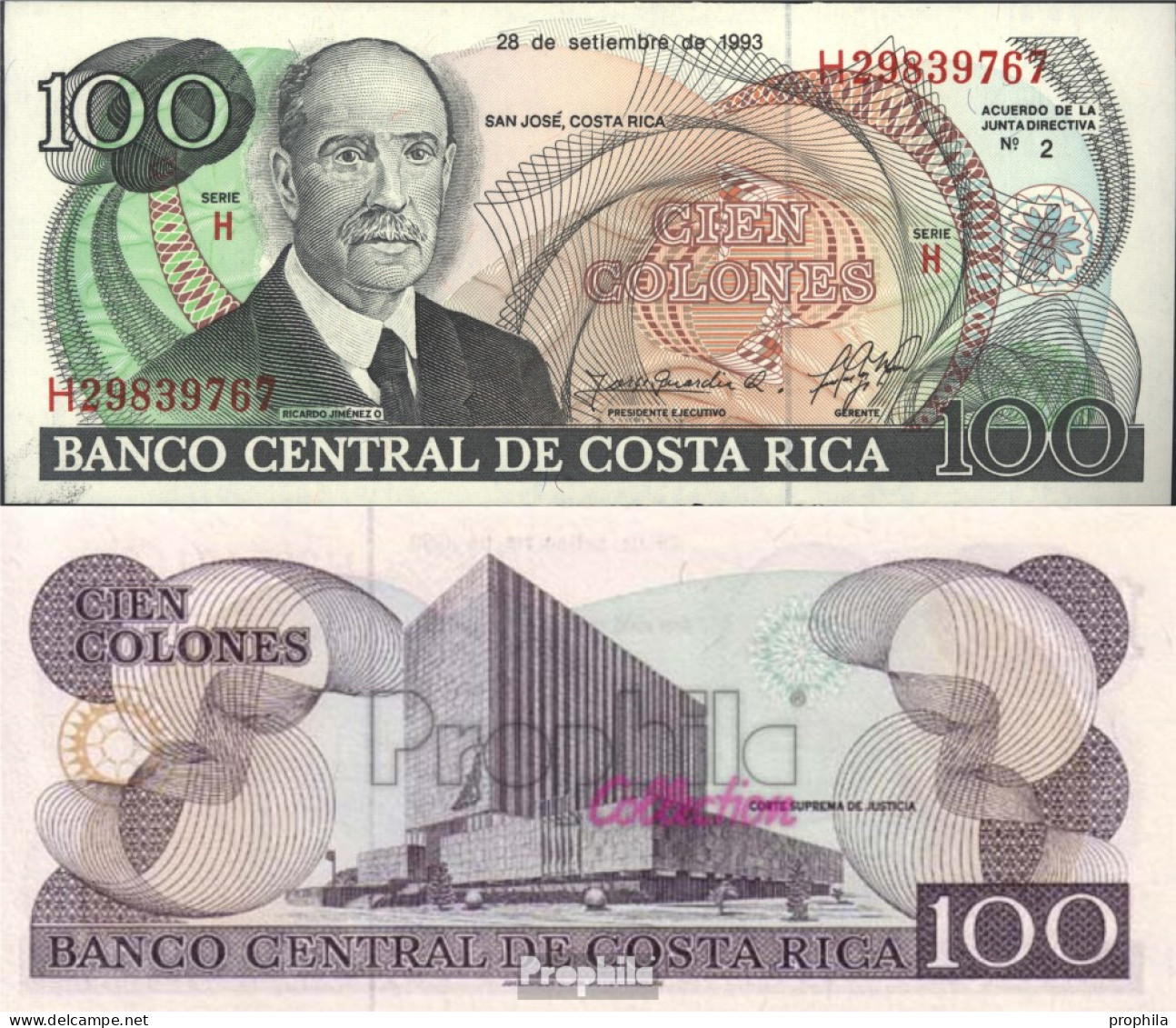 Costa Rica Pick-Nr: 261a Bankfrisch 1993 100 Colones - Costa Rica