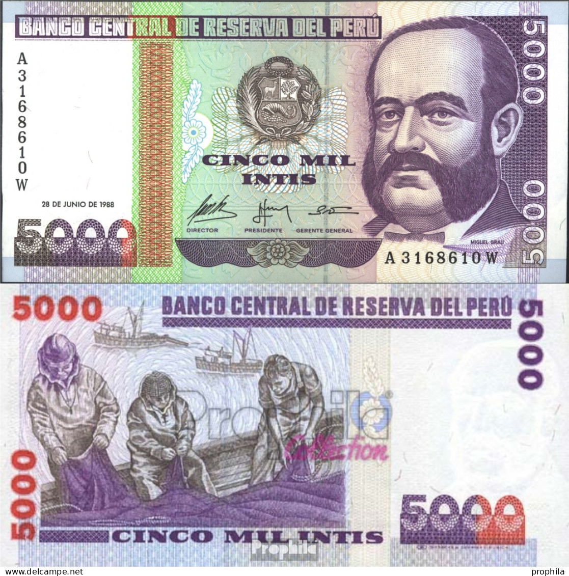 Peru Pick-Nr: 137 Bankfrisch 1988 5.000 Intis - Perú