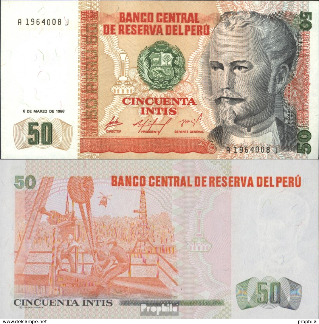 Peru Pick-Nr: 131a Bankfrisch 1986 50 Intis - Peru