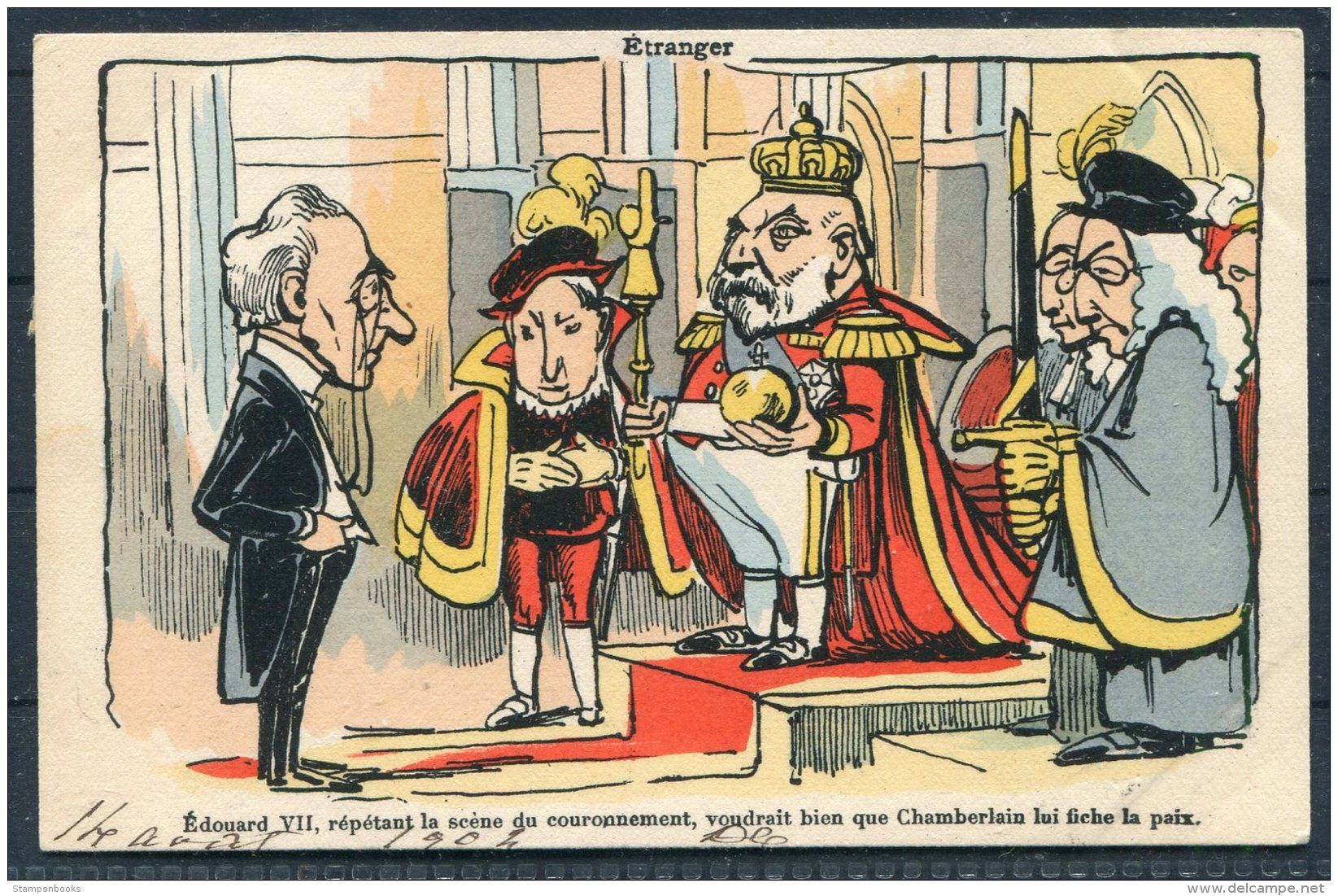 Etranger King Edward 7 Chamberlain Comic Satire Postcard - Satirical