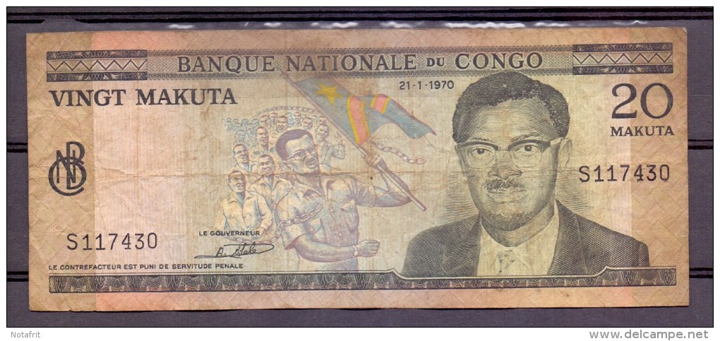 Congo  20 Makuta 1970 VG Lumumba Boat - République Démocratique Du Congo & Zaïre