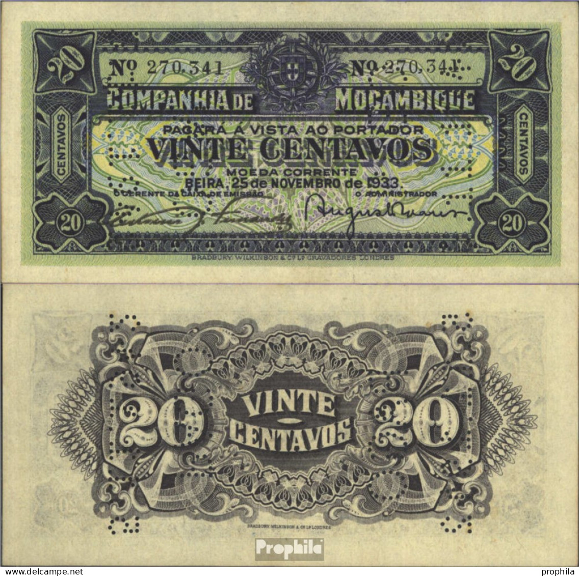 Mosambik Pick-Nr: R29 Bankfrisch 1933 20 Centavos - Mozambique