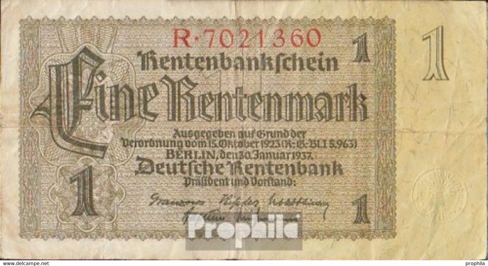 Deutsches Reich Rosenbg: 166a Reichsdruck, KN 7stellig Rot Stark Gebraucht (IV) 1937 1 Rentenmark - 1 Rentenmark