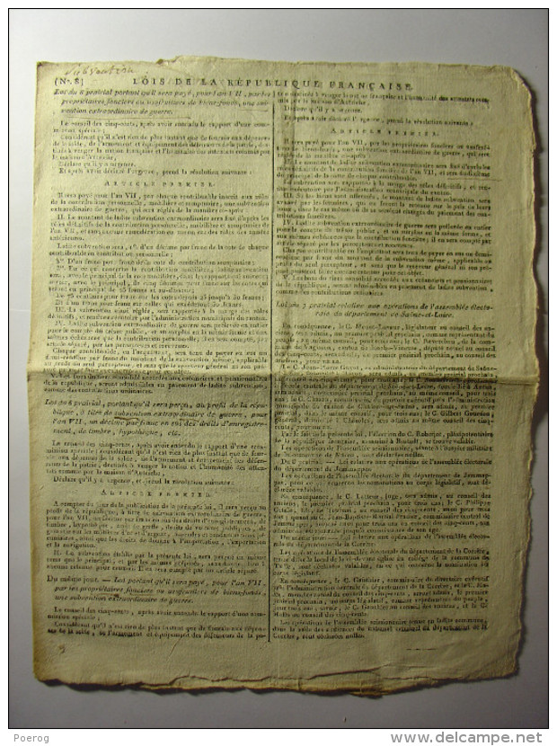 LOIS De LA REPUBLIQUE AN VII (1798) NANTES EGORGEOIRS NIMES MOULINS MINE CUIVRE SAINT ETIENNE DE BAIGORRI OPPY DOUANES - Decrees & Laws