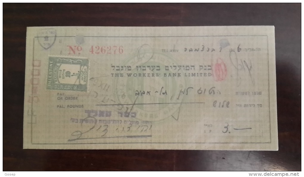 Israel-the Workers Bank Limited-(number Chek-426276)-(3lirot)-1946-(kafar Sold) - Israel