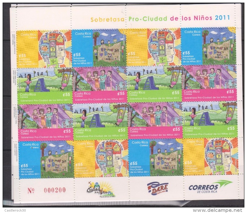 E)2011 COSTA RICA, SURTAX, PRO CITY OF CHILDREN, CHILDRENS, FAMILY, FUN AND RECREATION,  BLOCK OF 20, MNH - Costa Rica