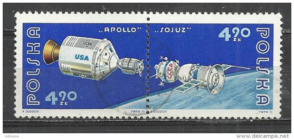 POLAND 1975 - APOLLO SOYUZ SPACE TEST PROJECT - SE-TENANT -  USED OBLITERE GESTEMPELT USADO - WITH LABE - Europe