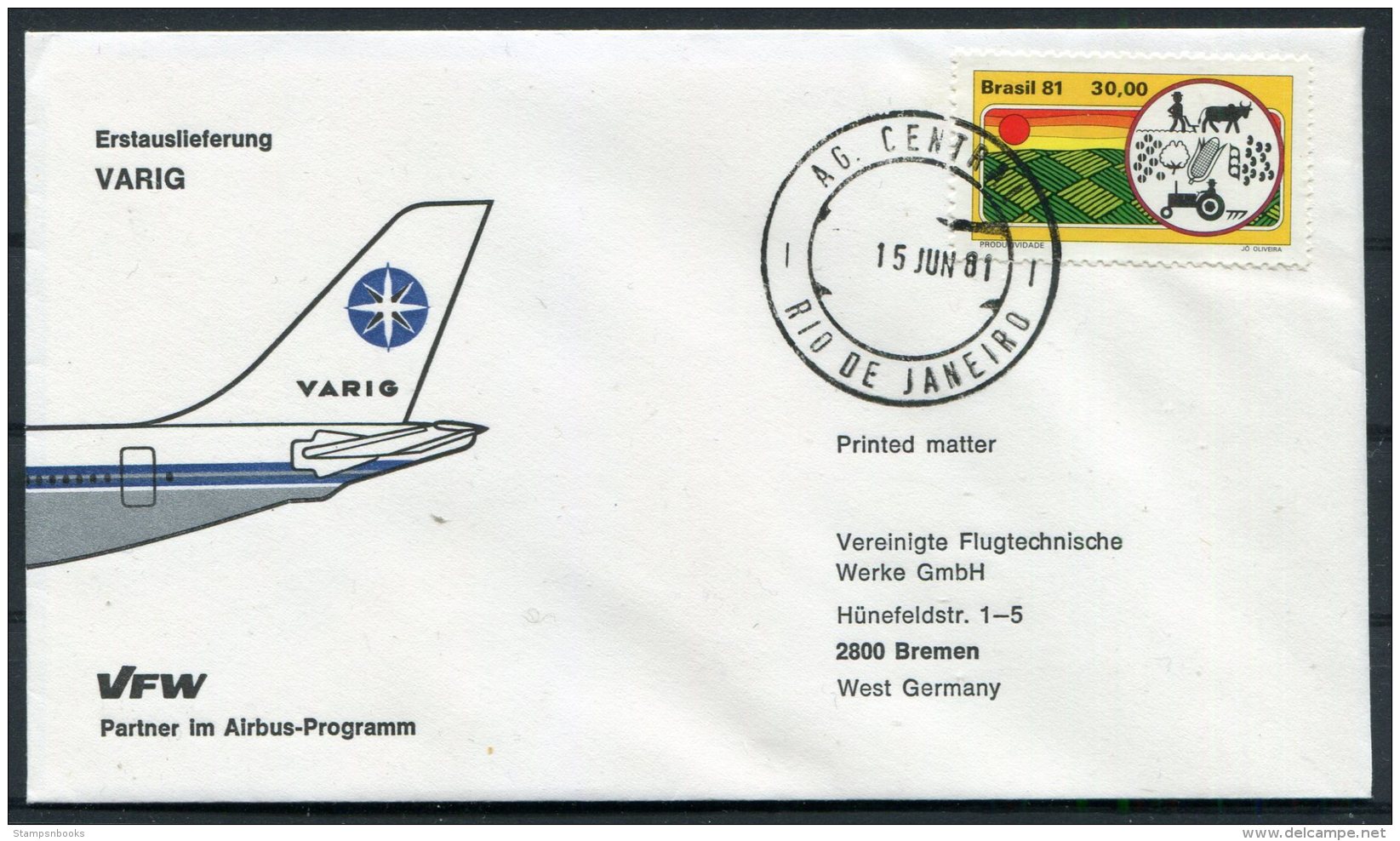 1981 Brasil Rio De Janeiro VFW Airbus VARIG Flight Cover - Luchtpost