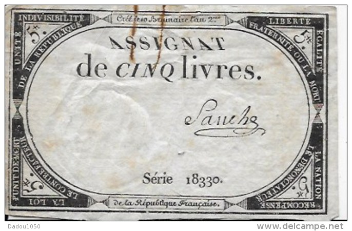 Assignat De Cinq Livres - Assignate