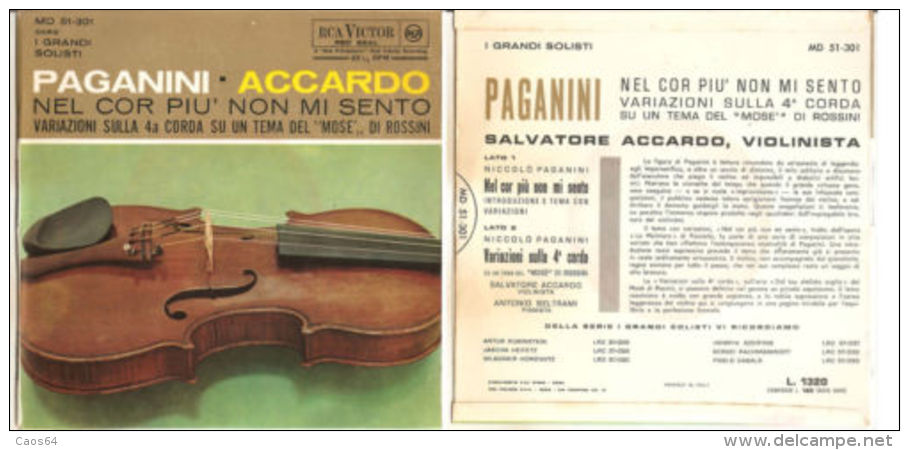 PAGANINI - ACCARDO NEL COR PIU' NON MI SENTO - ROSSINI NM/NM 7" - Clásica