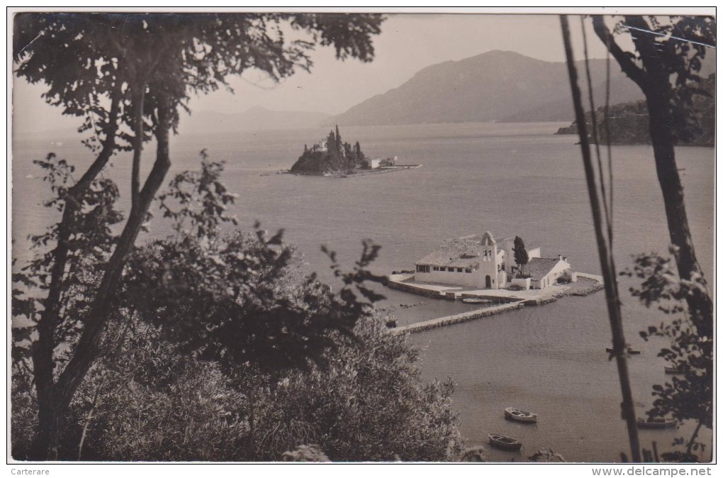 Carte Photo Ponticonissi Corfou,corfu,greece,ponti Konissi,ile Grecque,grec,prés Albanie,ile De La Souris,gréce,1951 - Grèce