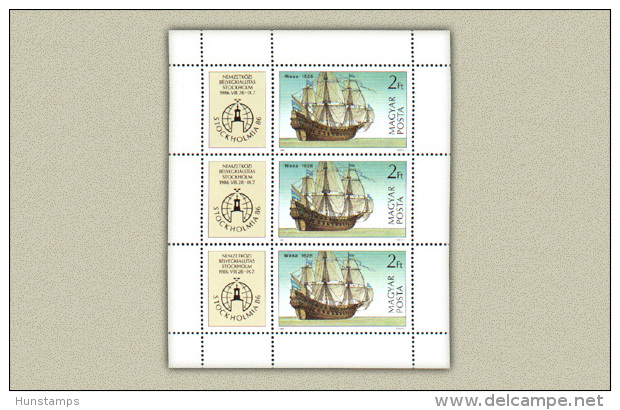 Hungary 1986. Stockholmia - Ships - Complete Sheet MNH (**) Michel: 3834 Klb. / 3.50 EUR - Ungebraucht