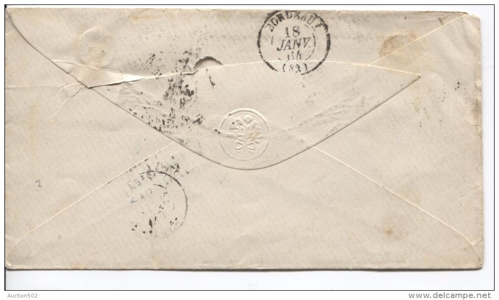 TP 16 S/L. C.Liège 16/1/1864 Bureaux De Direction 18 Barres 73 + Ambt Belg.-Erquelinnes 17/1/64 V.Bordeaux France PR3190 - Postmarks - Lines: Perceptions