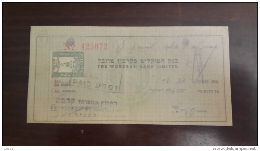 Israel-the Workers Bank Limited-(number Chek-425072)-(10lirot)-1946 - Israël